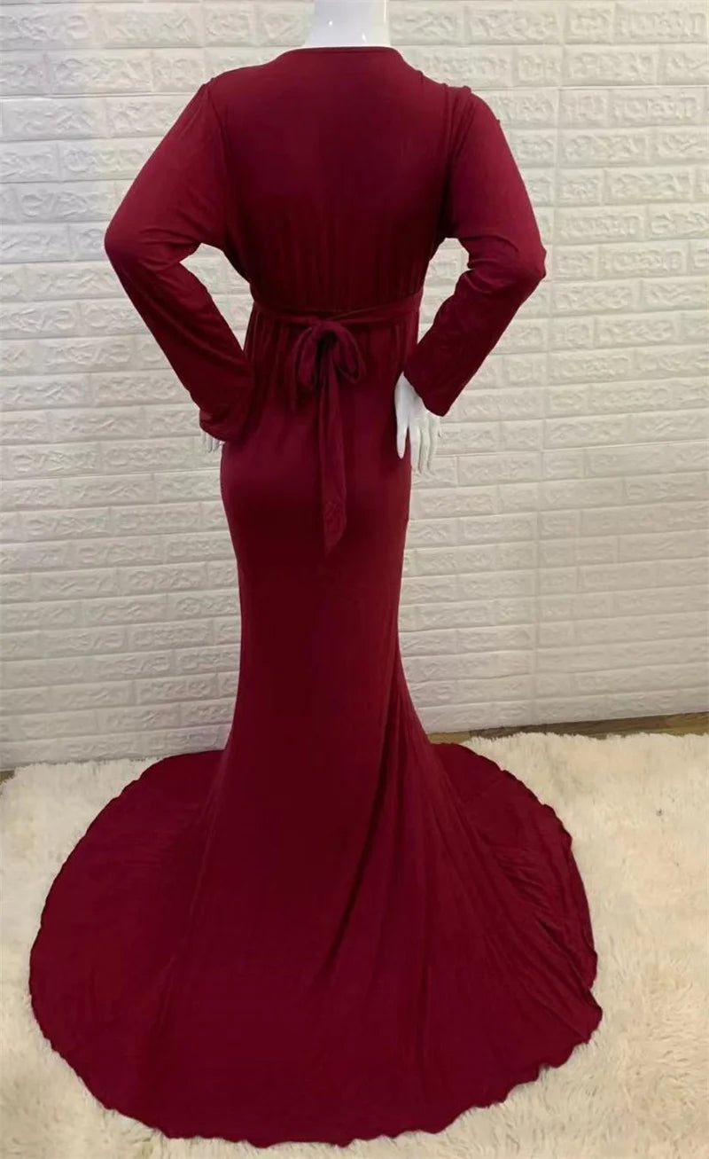 2024 Elegant Maternity Dresses For Photo Shoot Pregnant Women Dress Long Sleeve V-Neck Pregnancy Photography Shower Dress