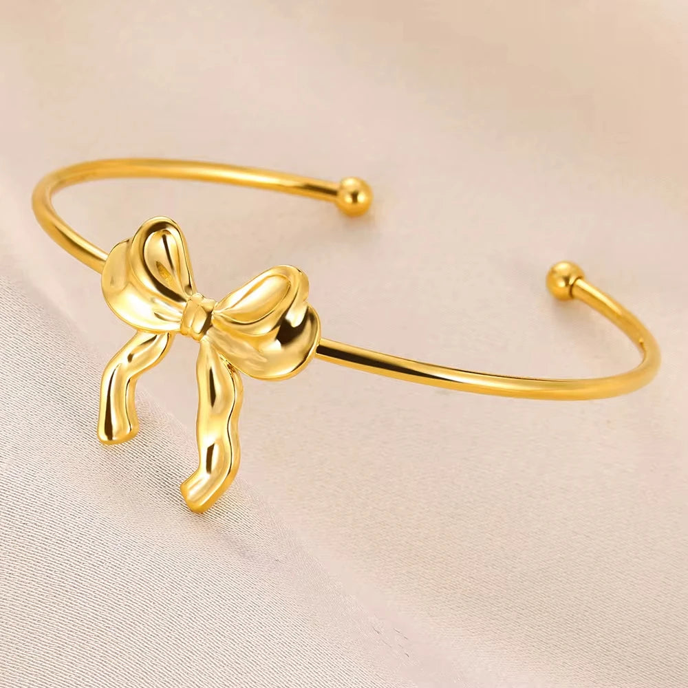 Bow Knot Bangles Bracelet For Women Stainless Steel Bangle Classic Simple Open Adjustable Wrist Jewelry Accessories pulseras BFF