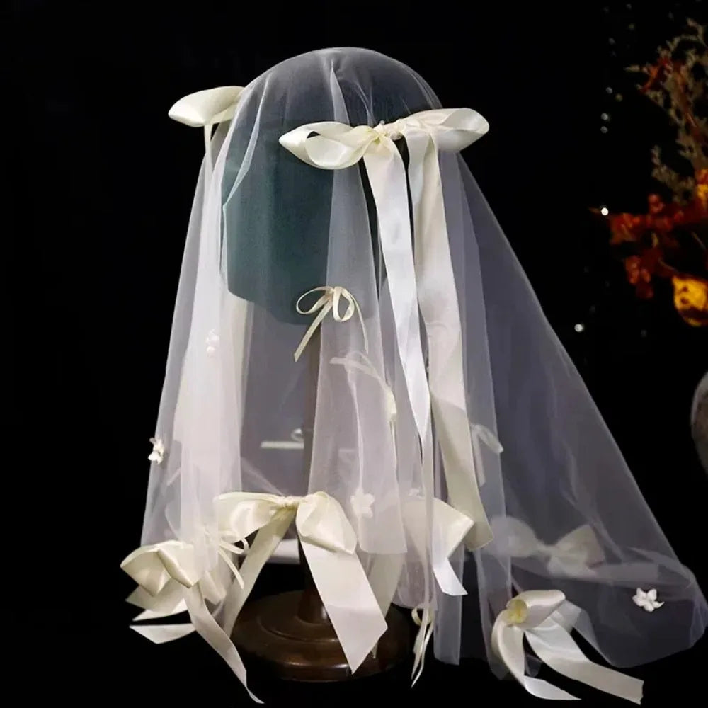 Stylish Versatile Bridal Veils Bow Tulle Bride Head Gauze Fairy White Wedding Headwear Bride Accessories