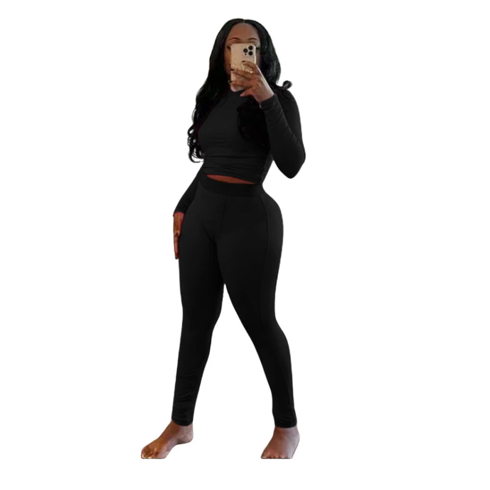 Elastic Yoga Outfits Lounge Sets for Women Autumn 2 Piece Set Ladies Activewear Basic Ribbed Long Sleeve Casual Jogging Suit