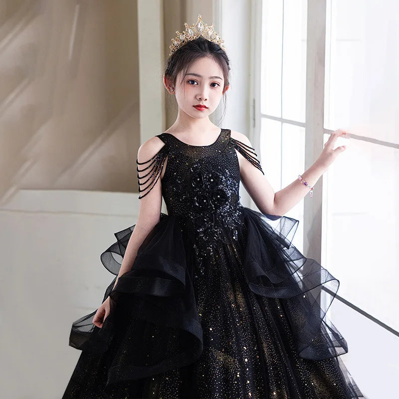 Teenagers Kids Long Gowns Dresses Children Fashion Stereoscopic Flower Dresses Elegant Girls Formal Prom Dresses Birthday