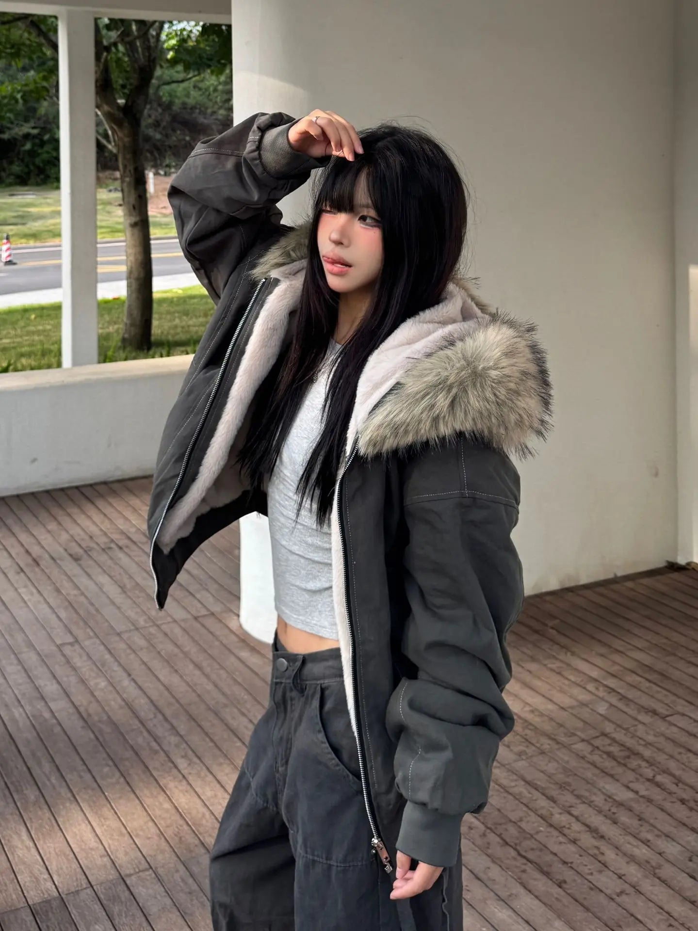 Winter Jackets Fur Collar Parkas Women Vintage Thicken Fleece Warm Jackets Streetwear Harajuku Hip Hop Padded Jackets Outwear