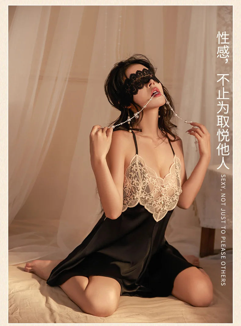 Women's Sleepwear Night Dress Backless Sexy Lingerie Nightgowns Sexy Lace Nightwear V-Neck Sling Nightdress Sleeveless Homewear