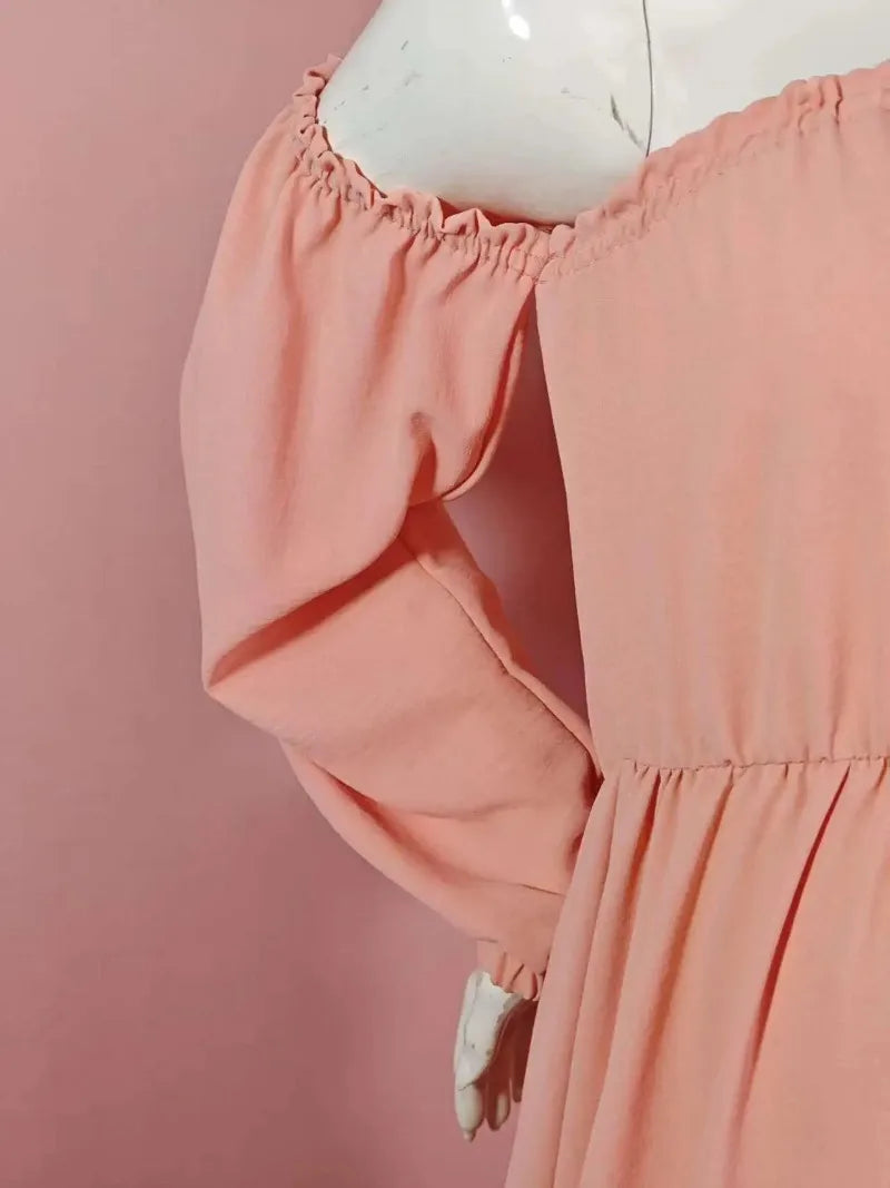 Maternity Photoshoot Dress - Sexy Off-Shoulder Gown Playful Puff Sleeves & Leg-Baring Slit Clothes for Pregnant Women Photograph