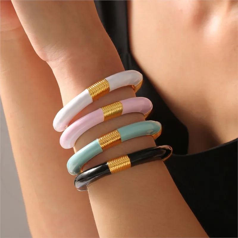 Vintage Enamel Bracelet Bangles For Women 18K Gold Plated Waterproof Women's Hand Bracelets Cuff Bangle Fashion Ladies Jewelry