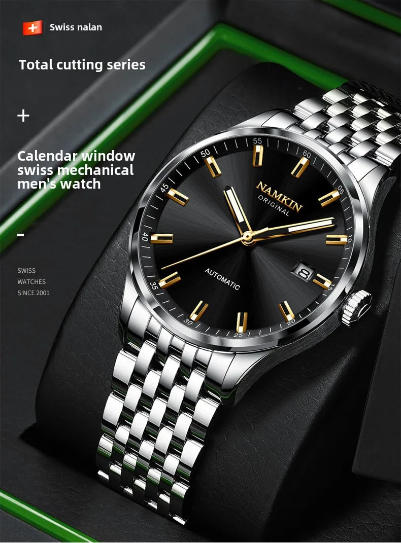 Wrist Silver Wing Pioneer! NAMKIN original timepiece, light sensitive dial with stainless steel chain strap