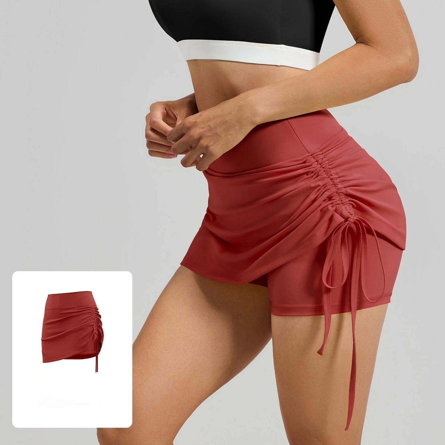 Shirring Sports Skirts with Safety Trousers for Women High Elastic Fashion Casual Fitness Skirts Fake Two Pieces Yoga Skirts