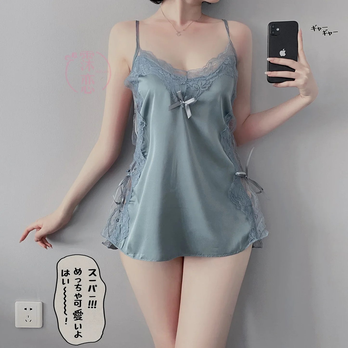 Satin Nightgown Lady Sexy Bowknot Lace Lingerie Spaghetti Strap Night Dress For Women Nighties Sleeveless Sleepwear Nightwear