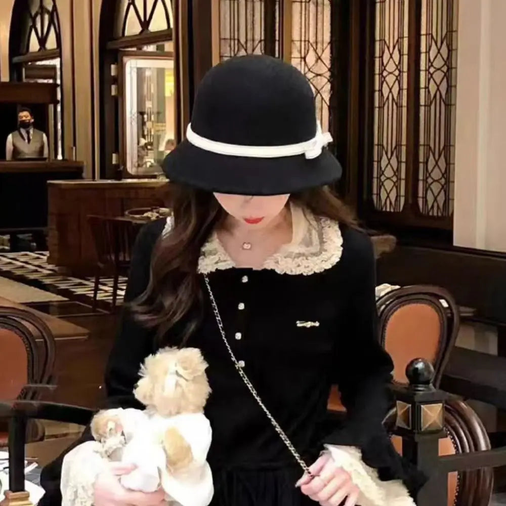 Women's Retro Hepburnesque Felt Hat - British Heiress Style with Bowknot, Formal Panama Cap for Autumn