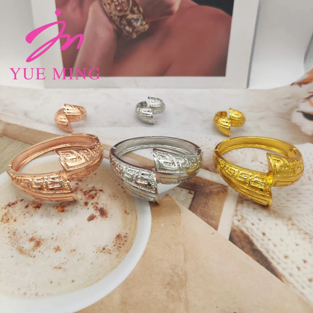 Luxury Bangles Ring for Women African Jewellery Rose Gold Color Jewelry Sets Brazilian Wedding Charm Bracelets Anniversary Gifts