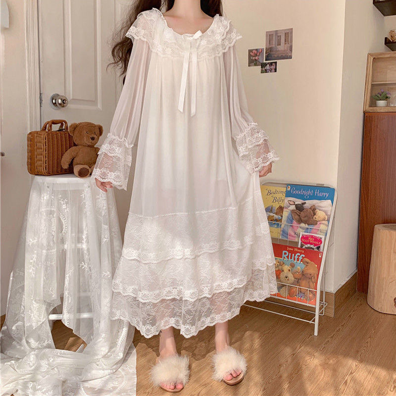 Sleepwear Women Nightwear Women's Sweet New Summer Long-sleeved Sexy Lace Home Clothes Night Gown Sleep Dress