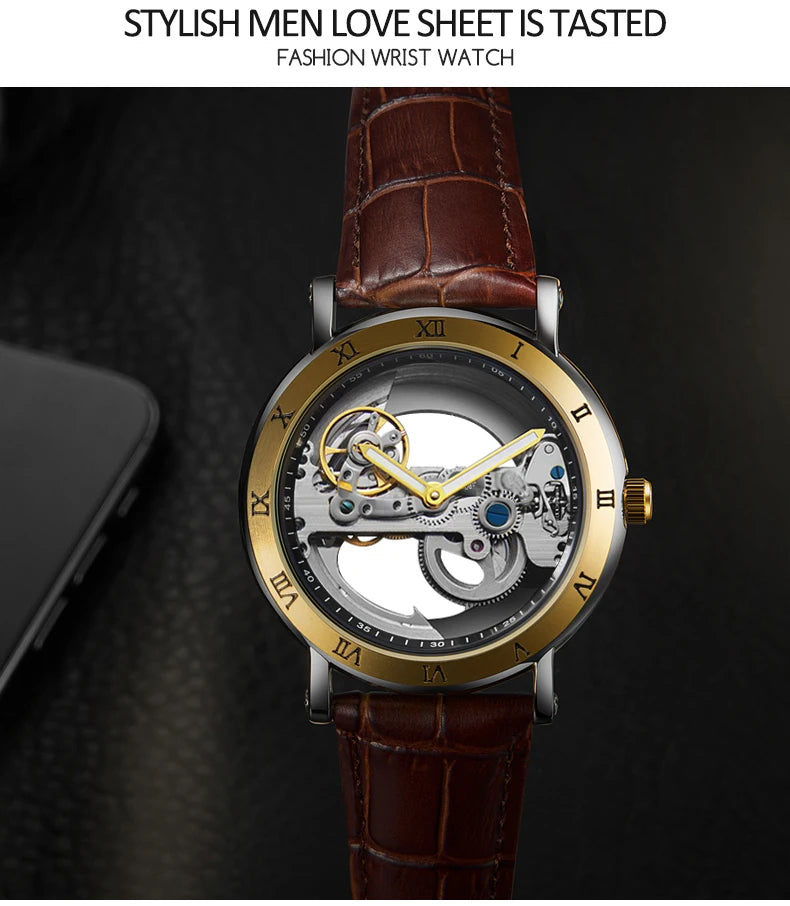 Mechanical Wristwatches Watches for Man Watches Golden Bridge Skeleton Automatic Mechanical Mens Watch reloj hombre montre homme
