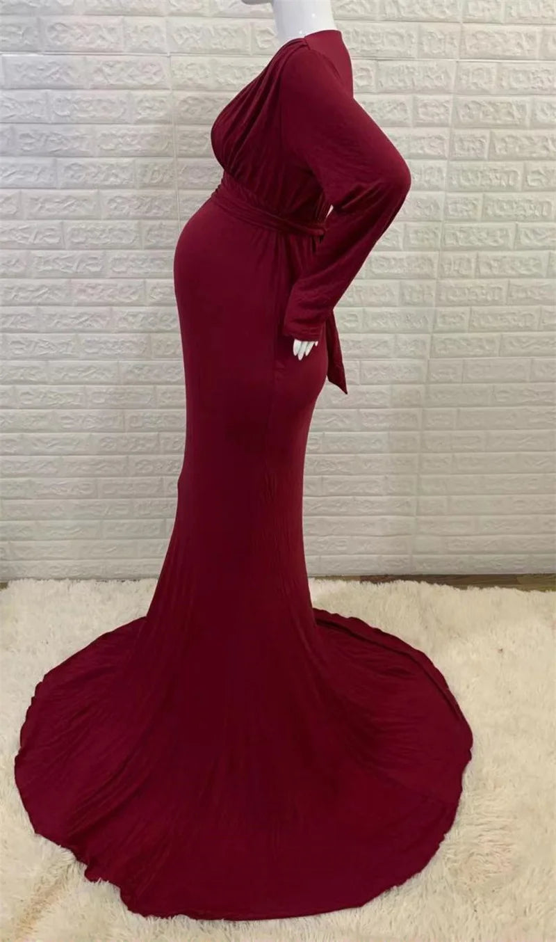 2024 Elegant Maternity Dresses For Photo Shoot Pregnant Women Dress Long Sleeve V-Neck Pregnancy Photography Shower Dress