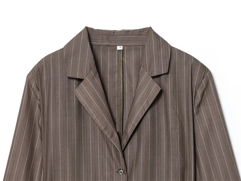 Women's Suit 2025 New Fashion Autumn Striped Shoulder Pads Belt Blazer and Pleated Pants Suit for Women Casual Chic Ladies Set