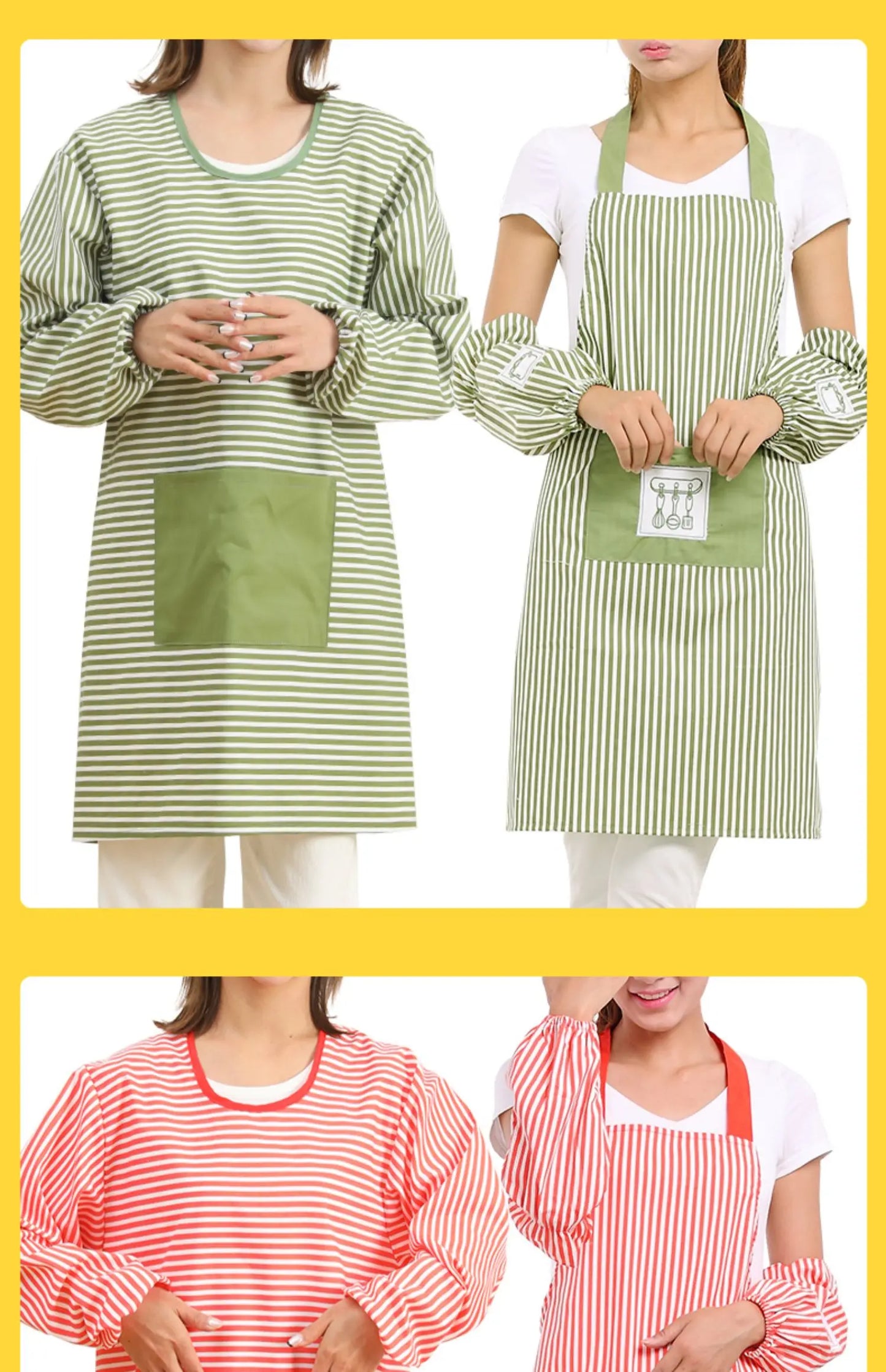 Fashionable Striped Apron For Home Kitchen Cooking Long Sleeved Women's Cute Anti Stain Work Dining Work Clothes Smock