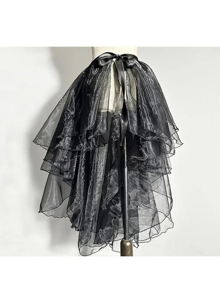 Women Dance Skirts Ballet Gauze Swing Wrap Small Apron Ladies See-through Irregular Bow Tie Knee-length Tailed Mid-length Skirts