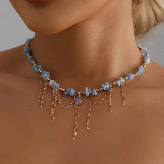 Water Droplet Necklace Tassel Necklace INS Style Collarbone Chain Natural Stone Pendant Necklace Women's Necklace Jewelry