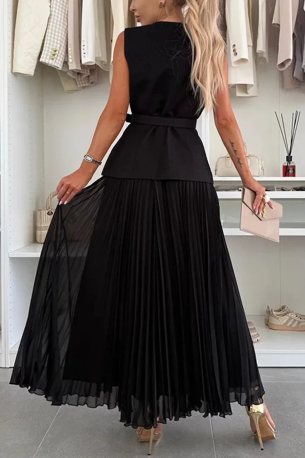 Elegant Long Dresses 2 Piece Set Women Summer Autumn Top Single Breasted Tweed Jacket A Line Chiffon Maxi Skirts Suits Outfits