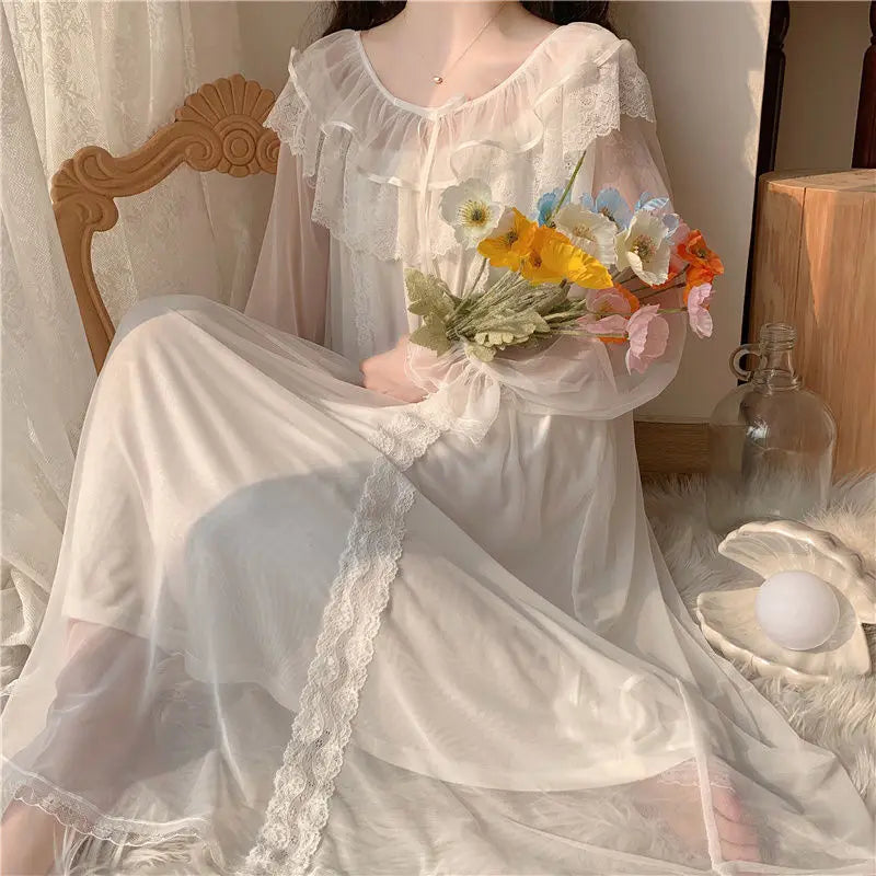 Sleepwear Women Nightwear Women's Sweet New Summer Long-sleeved Sexy Lace Home Clothes Night Gown Sleep Dress