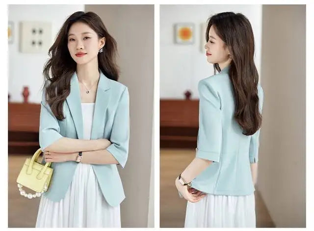Women's Suit Female Clothing Elegant Woman Oversize Student Fashionable Slim Fit Seven Quarter Rolled Shoulder Pads Tops