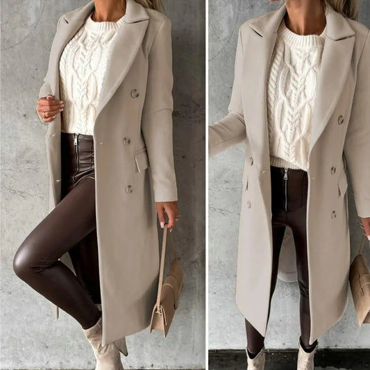 Woolen Outerwear Autumn Winter Female Overcoat Elegant Streetwear Stylish Lapel Buttons Woolen Coat Outerwear