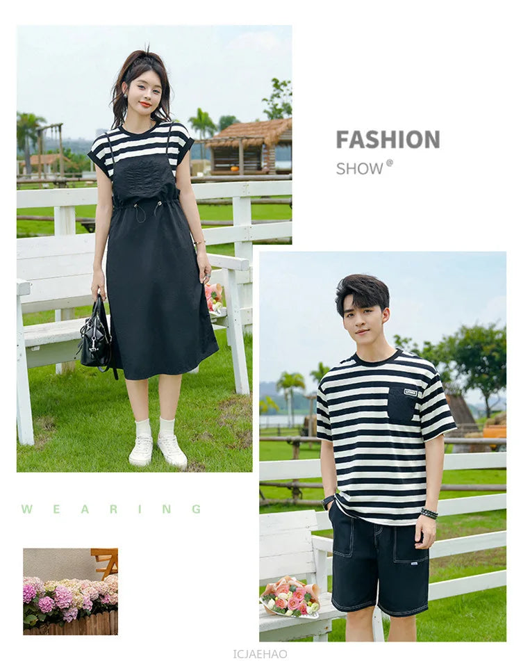 Dress 2025 Woman Family Couple Matching Clothes Parent-child Mom Daughter Dress Dad Son T Shirt Sibling Brother Sister Outfits