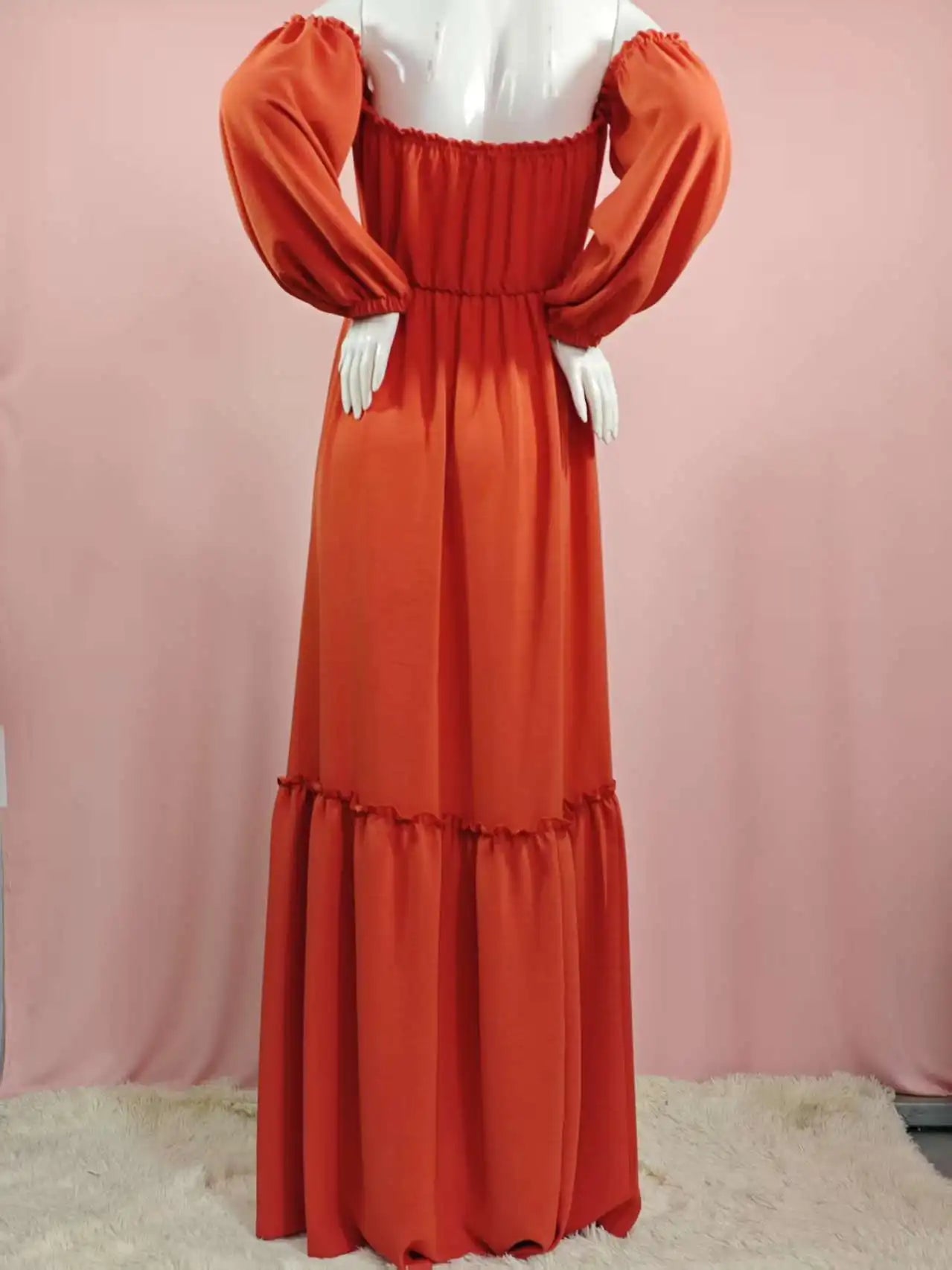 Maternity Photoshoot Dress - Sexy Off-Shoulder Gown Playful Puff Sleeves & Leg-Baring Slit Clothes for Pregnant Women Photograph