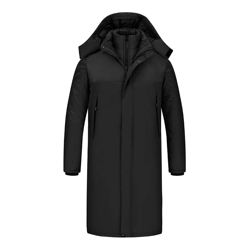 Winter Jacket 3 1-in -1 Removable 2-piece Set Mens Retro Long Warm Padded Jacket Snow Waterproof Thick Hooded Windbreaker Parkas
