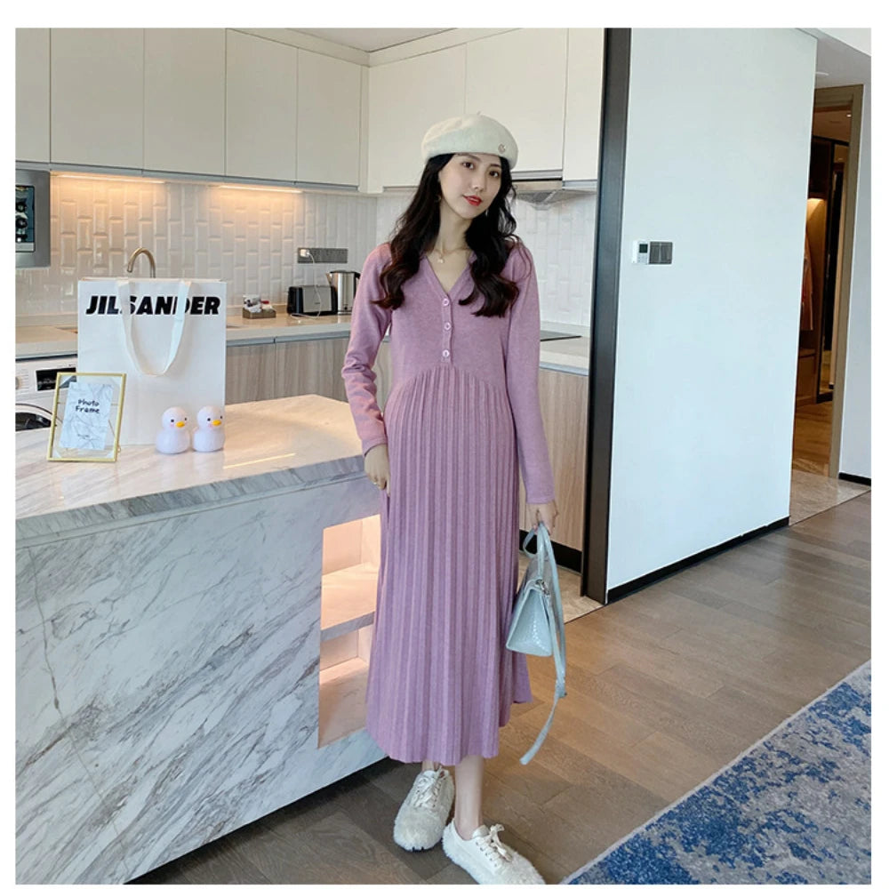 Maternity Dress Spring Autumn Long Sleeve V-Neck HIgh Waist Pregnant Woman clothing Sweet Pregnancy Dress vestidos de fotografia