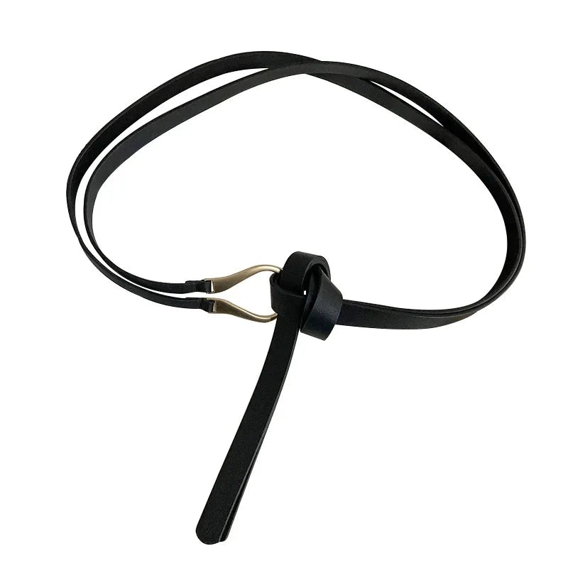 Belt ladies dress dress dress non-perforated retro simple chain burst new black leather belt