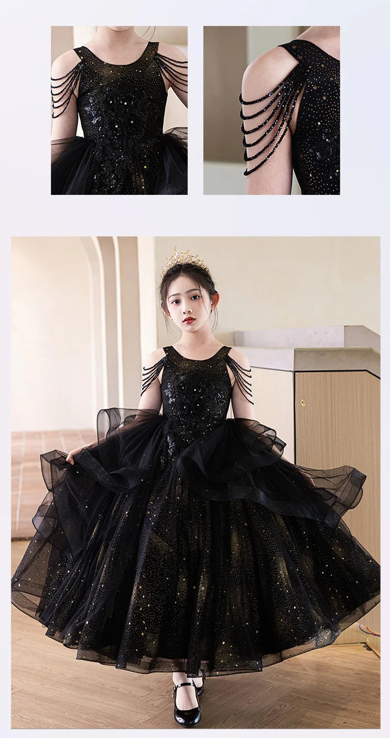 Teenagers Kids Long Gowns Dresses Children Fashion Stereoscopic Flower Dresses Elegant Girls Formal Prom Dresses Birthday