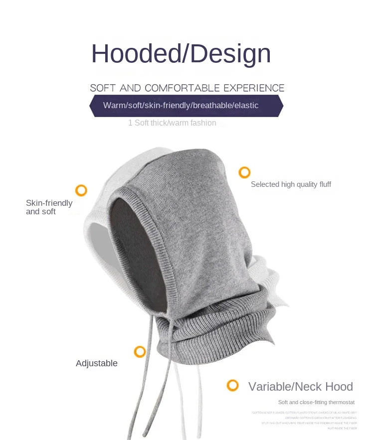 Winter Hats for Women, Wool Blend Hooded Scarf Hat for Girls Balaclava Knit Skull Cap Beanie Hat Neck Gaiters