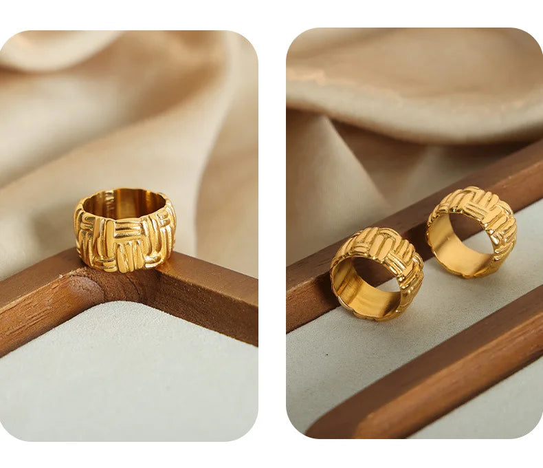 Modern Stainless Steel Round Ring for women PunkIrregular Ring 18K Gold Plated Jewelry Female Luxury Accessory Wholesale