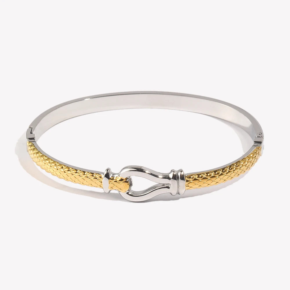 E.B.belle New Design Double Color Lines knot Bangles 18K Gold Plated Stainless Steel Waterproof Fashion Women Statement Jewelry
