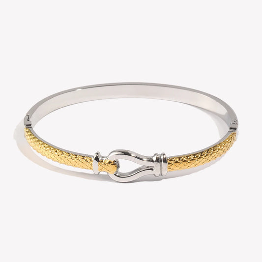 E.B.belle New Design Double Color Lines knot Bangles 18K Gold Plated Stainless Steel Waterproof Fashion Women Statement Jewelry