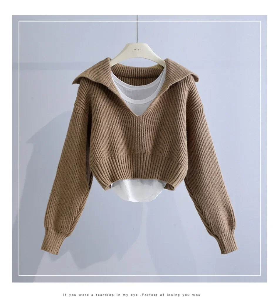 Women's Sweaters Fall/winter 2025 New In Deep V Lapel Pullover Sweater Camisole Two-piece Set Sweater Set Office Lady Jumpers
