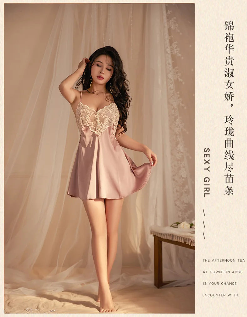 Women's Sleepwear Night Dress Backless Sexy Lingerie Nightgowns Sexy Lace Nightwear V-Neck Sling Nightdress Sleeveless Homewear
