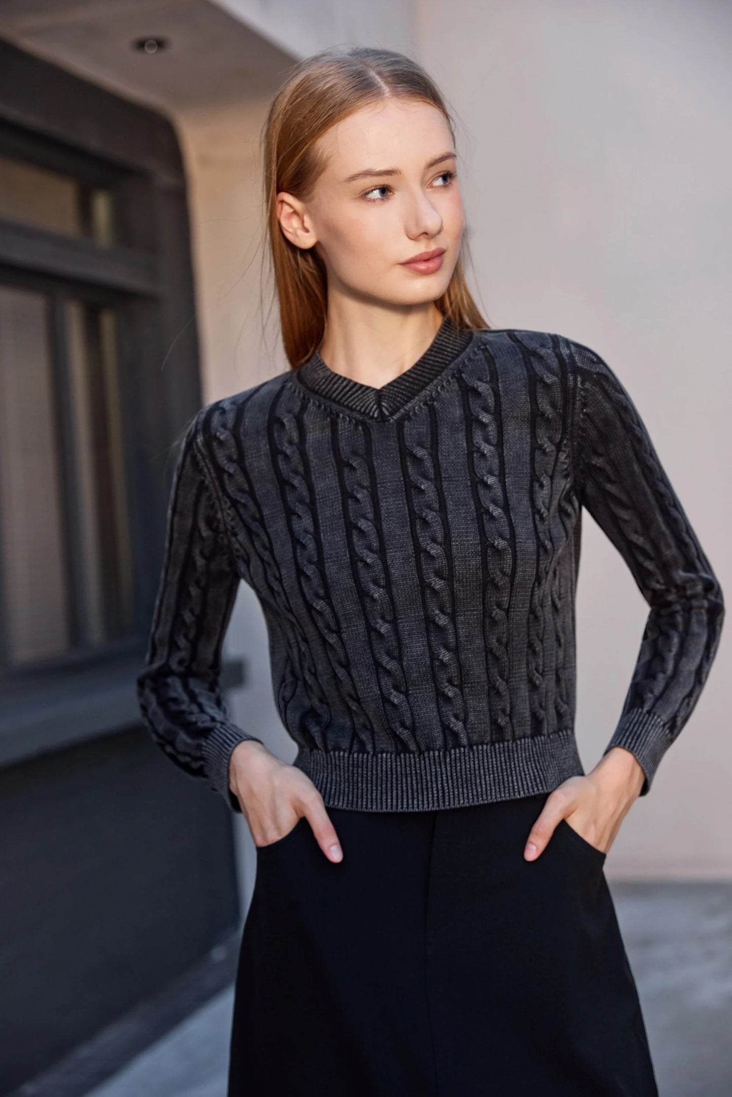 AP 2026 Women Washed Sweater Autumn and Winter Cable Sweater Stretch Skirt and Fashion Leather Skirt
