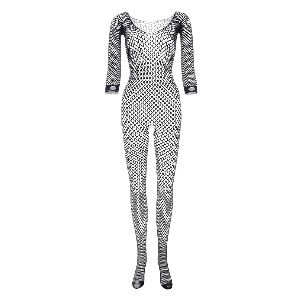 Women Hollow Out Underwear Open Crotch Catsuit High Elastic Fishnet Tights Erotic Lingerie Ladies Bodystockings Teddies