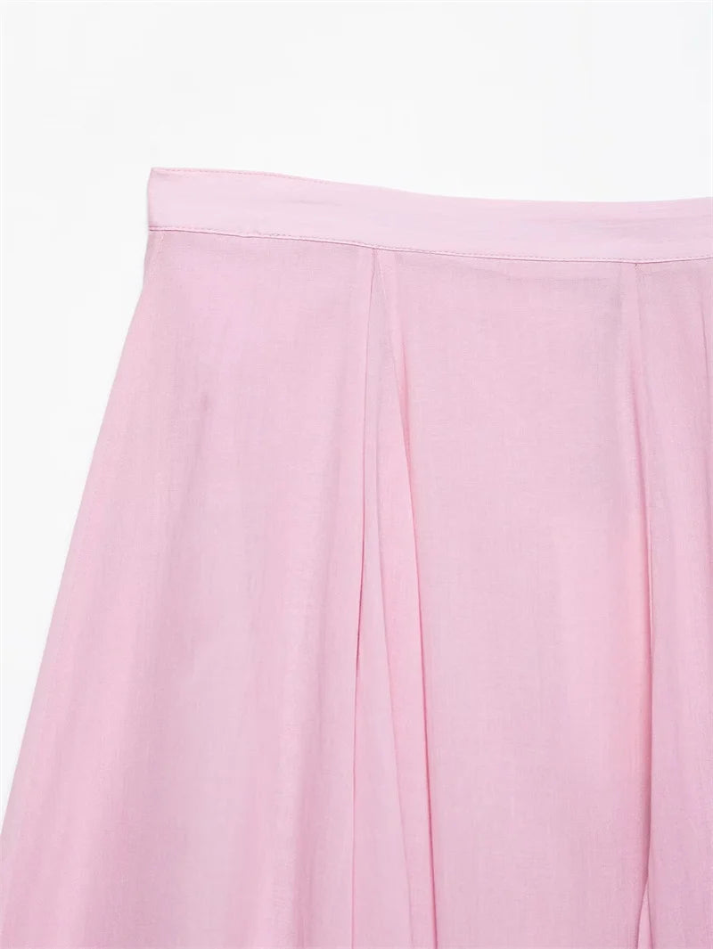 Women's Skirt New Summer 2025 Pink Pleated Midi Skirt A hem looks slim Casual and versatile Fresh and fashionable