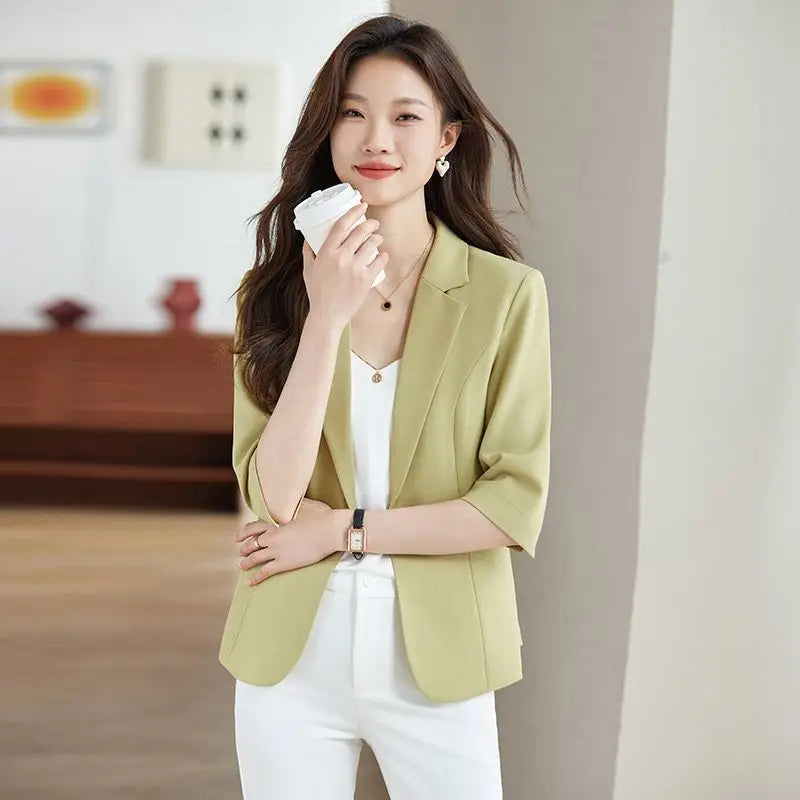Women's Suit Female Clothing Elegant Woman Oversize Student Fashionable Slim Fit Seven Quarter Rolled Shoulder Pads Tops