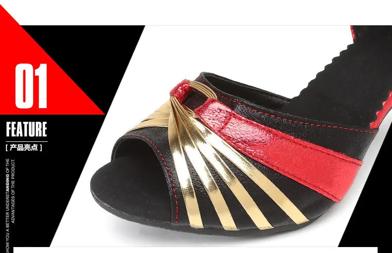 Women's Bachata Swing Salsa Latin Ballroom Dance Shoes Outdoor High Heels Peep Toe Performance Latin Dance Shoes for Woman