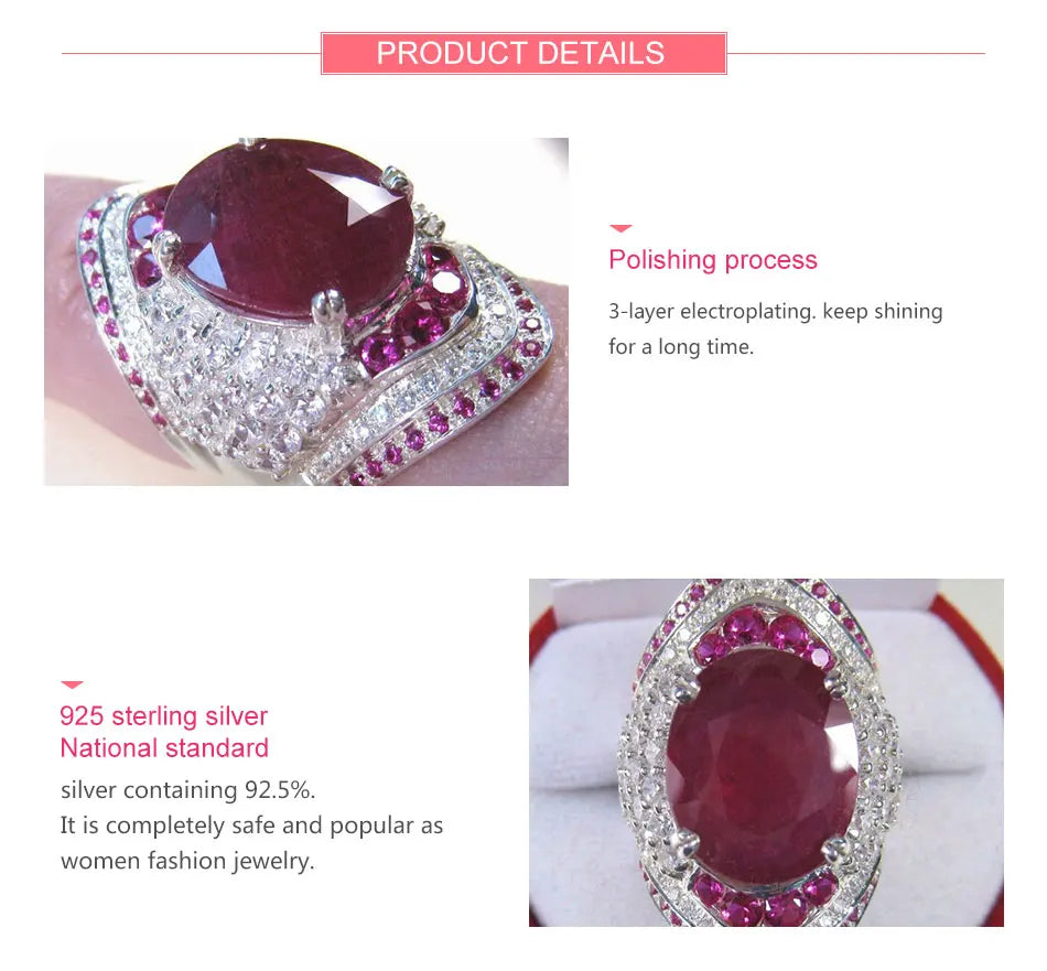 925 Sterling Silver Ruby Ring For Women Zircon Finger Rings Fashion Jewelry Gifts