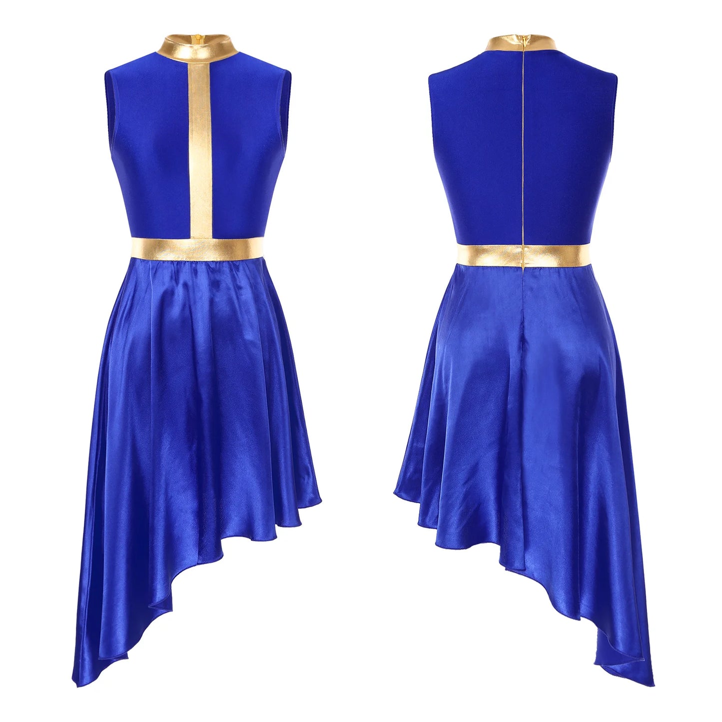 Womens Lyrical Dance Dress Ballroom Dancing Church Choir Stage Performance Costume Sleeveless Asymmetrical Hem Dresses Dancewear