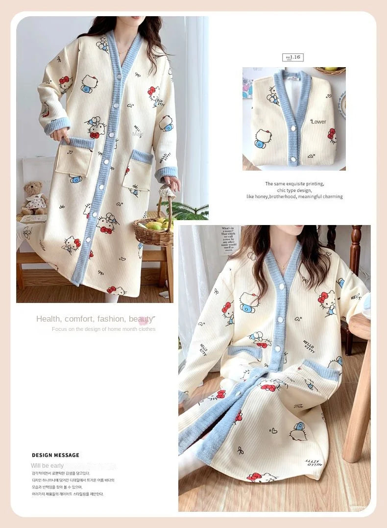 Maternity Sleepwear Nursing Nightwear Long Sleeve Robe Loose Fit Pregnant Women Homewear Winter Comfortable Fleece Nightwear