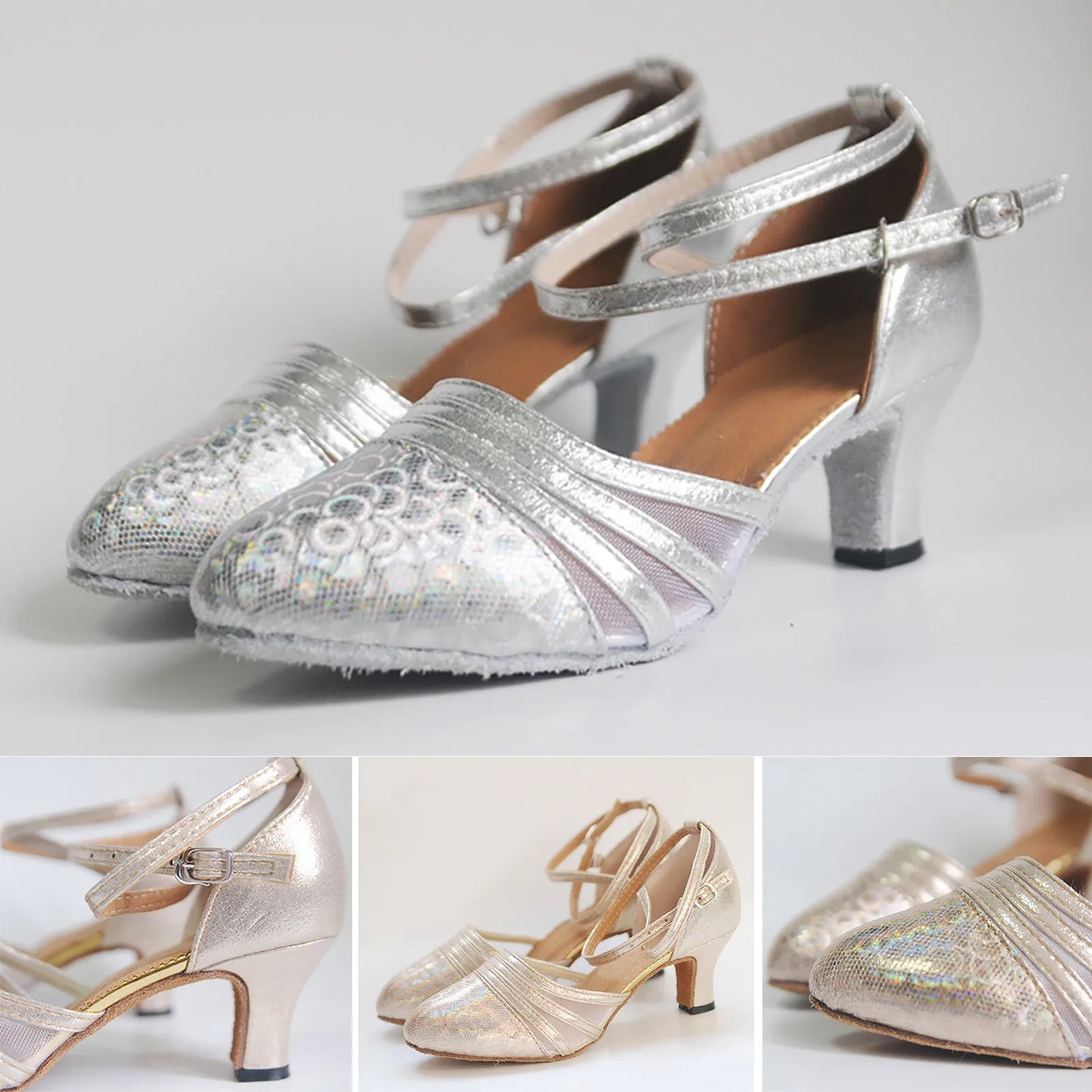Fashion Latin Dancing Shoes Women Soft Rubber Sole Closed Toe Modern Tango Ballroom Party Lady Sequins Latin Dance Shoes