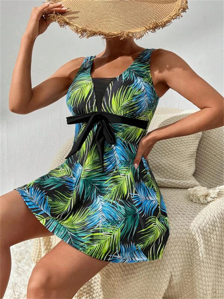 Two Piece Swimsuit Women 2025 New Print Sling Long Dress Swimwear Summer Thong Tankini Beach Wear Bathing Suit Female Swimming