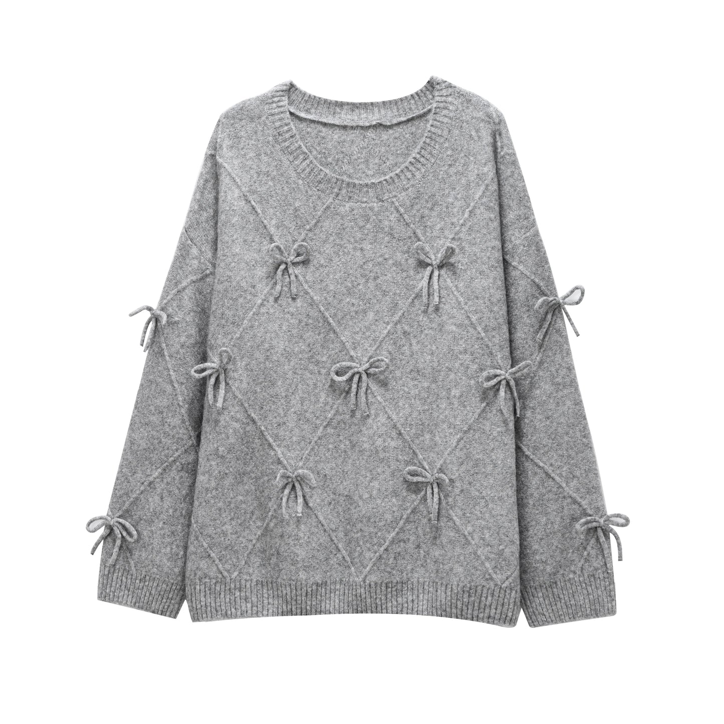 Bow Sweater Women Autumn Winter New Lazy Style Loose Outer Wear Design Anti-aging Knitted Pullover Top 1269568