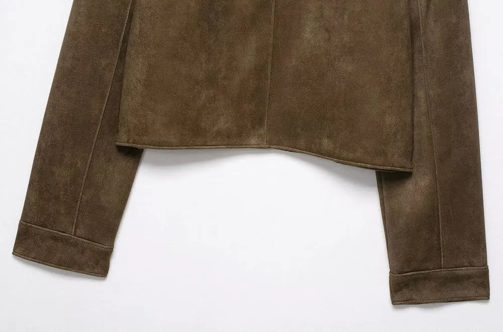 Women Fashion Faux Suede Jacket Coat Long Sleeve Button-up Female Outerwear Chic Tops