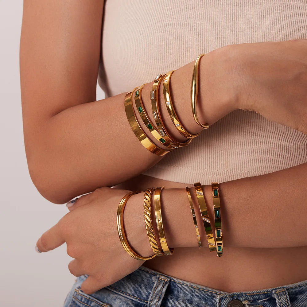 Fashion Punk Cuff Bangles For Women Dainty Zircon Inlaid Bohemia Indian Bracelets & Bangles Women's Female Cute Ladies Jewelry